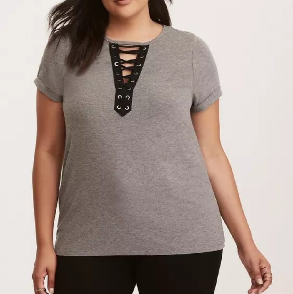 Torrid Knit Jersey Deep V Lace Up Top